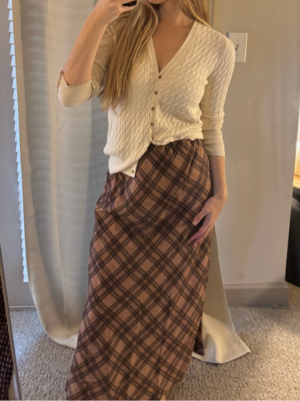 ASOS Brown Plaid Maxi Skirt